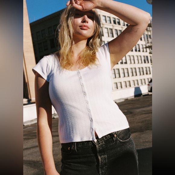 Christy Dawn Tops - Christy Dawn Bridget tee in ivory pointelle size M